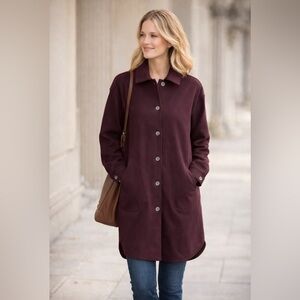 J Jill XS Long Fleece Coat Fleece Shacket Cozy Long Bayberry Purple